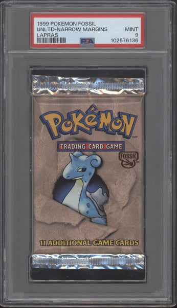 Pokemon Fossil Unlimited Narrow Margins Lapras Booster Pack PSA 9