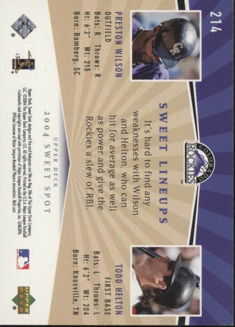 Preston Wilson / Todd Helton 2004 Upper Deck Sweet Spot Lineups 56/99 #214 - Collector Store LLC