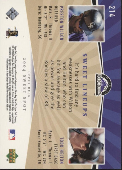 Preston Wilson / Todd Helton 2004 Upper Deck Sweet Spot Lineups 56/99 #214 - Collector Store LLC