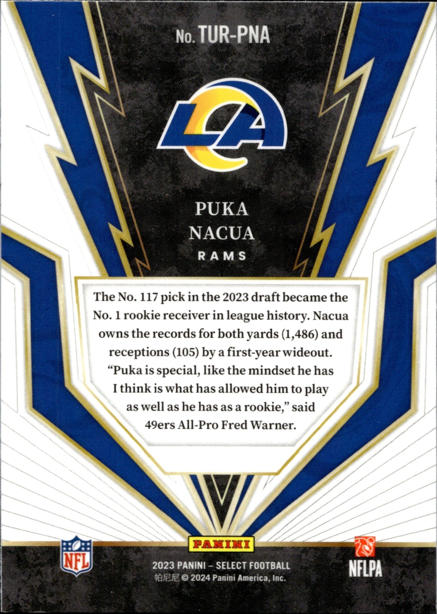 Puka Nacua 2023 Panini Select Turbo Charged RC #TUR - PNA - Collector Store LLC