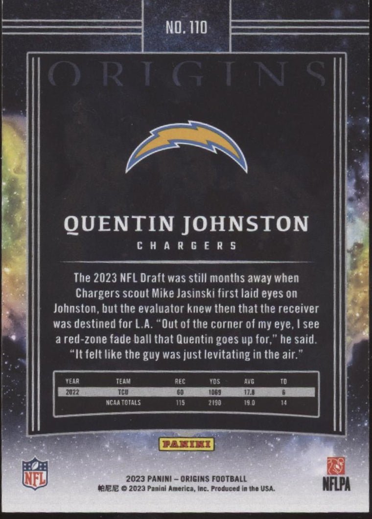 Quentin Johnston 2023 Panini Origins RC #110 - Collector Store LLC