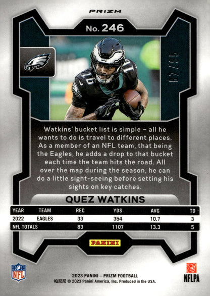 Quez Watkins 2023 Panini Prizm Blue No Huddle Prizm 87/95 #246 - Collector Store LLC