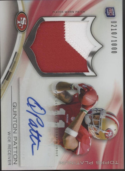 Quinton Patton 2013 Topps Platinum Swatch RC Auto 0210/1000 #ARP - QP - Collector Store LLC