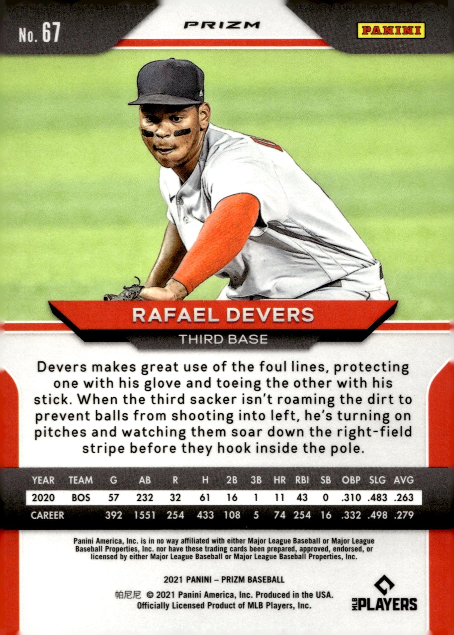 Rafael Devers 2021 Panini Prizm Aqua Wave Prizm #67 - Collector Store LLC