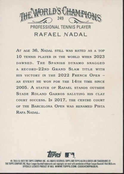 Rafael Nadal 2023 Topps Allen & Ginter Holo #249 - Collector Store LLC