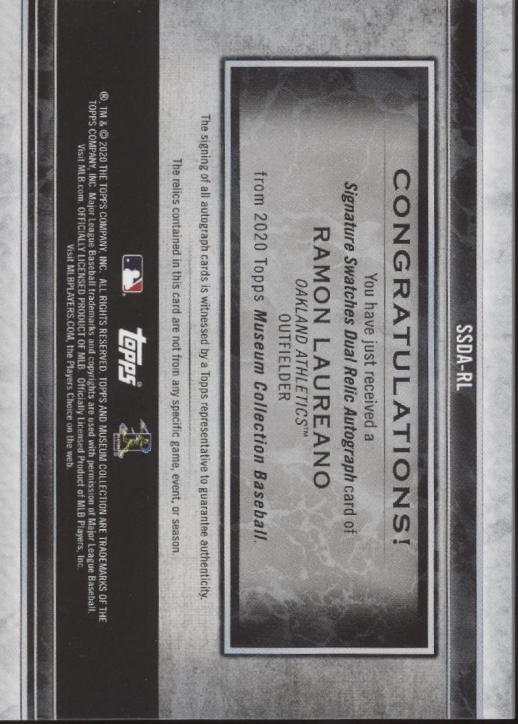 Ramon Laureano 2020 Topps Museum Collection Dual Relics Auto 081/299 #SSDA - RL - Collector Store LLC