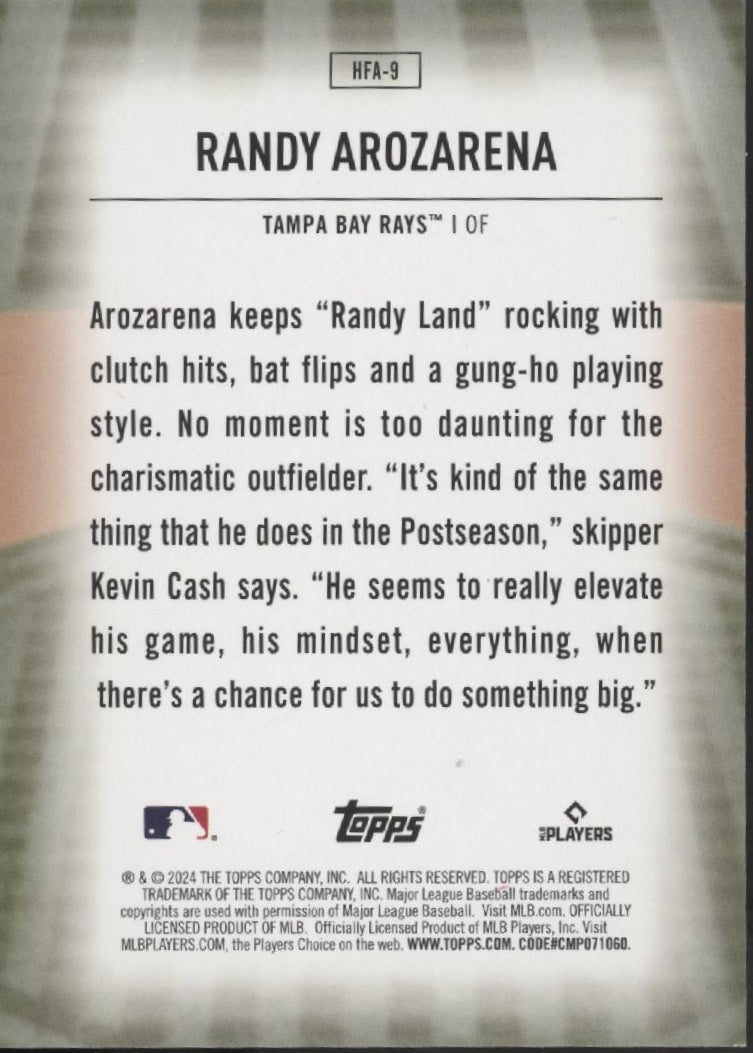 Randy Arozarena 2024 Topps Home Field Advantage #HFA - 9 - Collector Store LLC