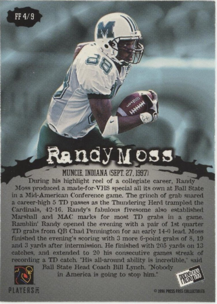 Randy Moss 1998 Press Pass Fields of Fury RC #FF4 #2 - Collector Store LLC