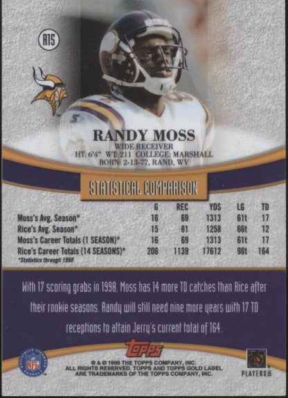 Randy Moss 1999 Topps Gold Label Race to Rice #R15 - Collector Store LLC