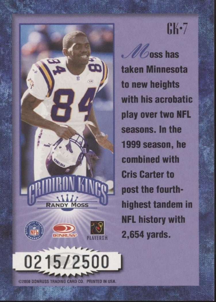 Randy Moss 2000 Donruss Gridiron Kings 0215/2500 #GK - 7 - Collector Store LLC