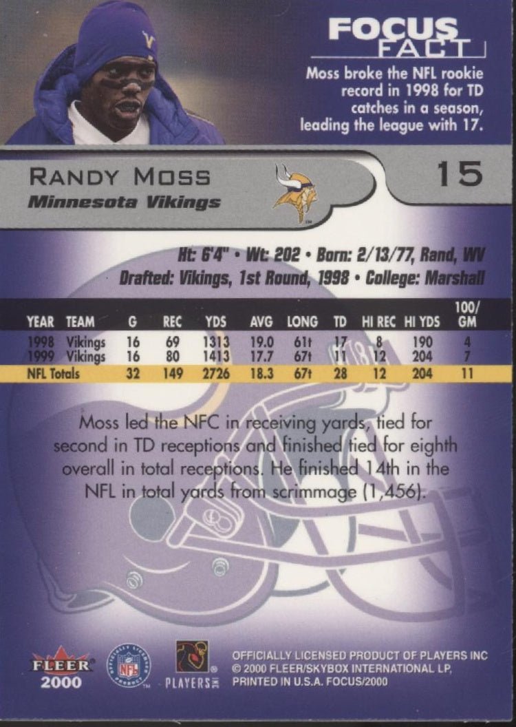 Randy Moss 2000 Fleer Focus #15 - Collector Store LLC