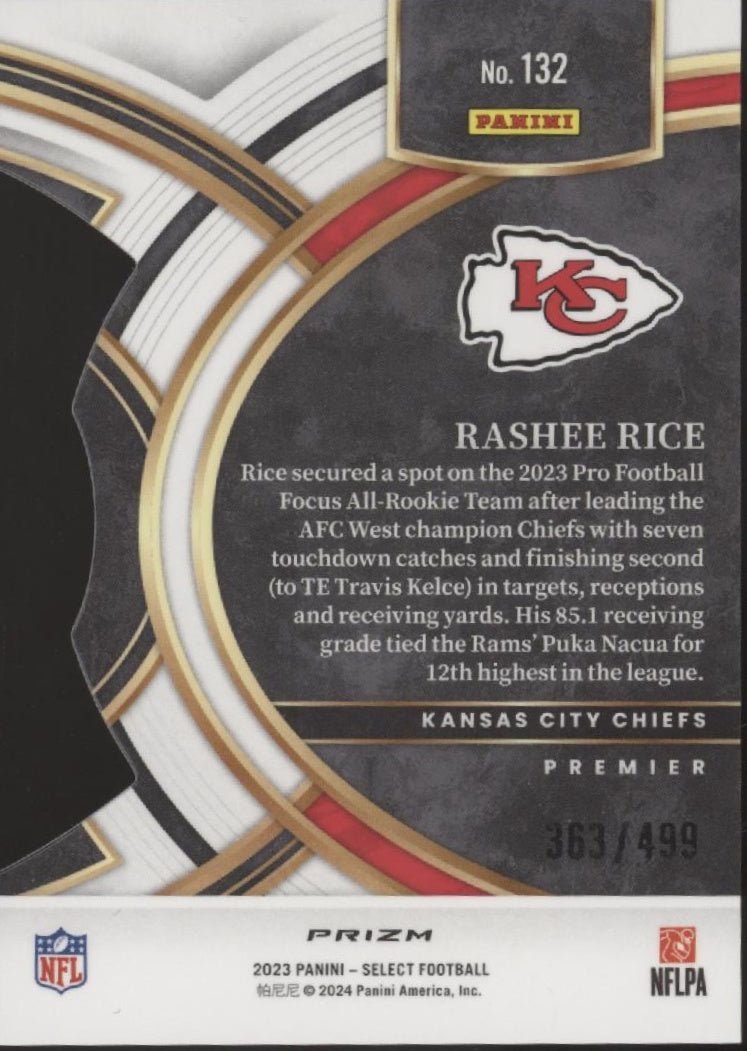 Rashee Rice 2023 Panini Select Die - Cut Neon Green Prizm RC 363/499 #132 - Collector Store LLC