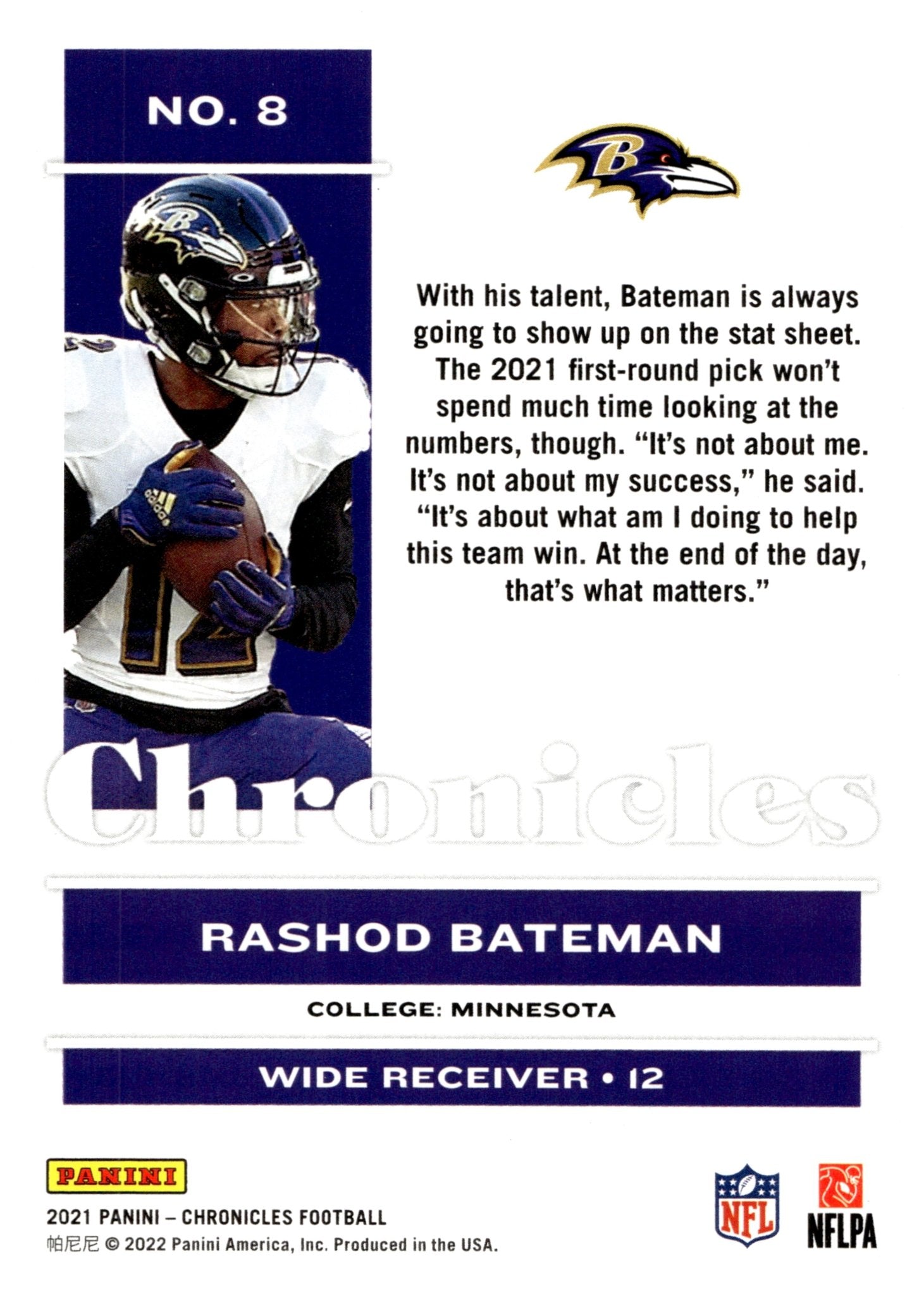 Rashod Bateman 2021 Panini Chronicles RC #8 #1 - Collector Store LLC