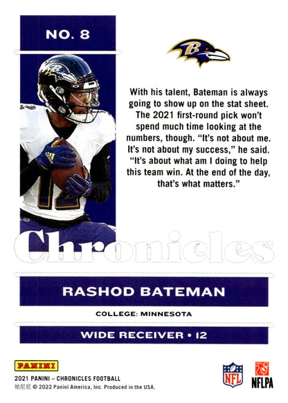 Rashod Bateman 2021 Panini Chronicles RC #8 #1 - Collector Store LLC