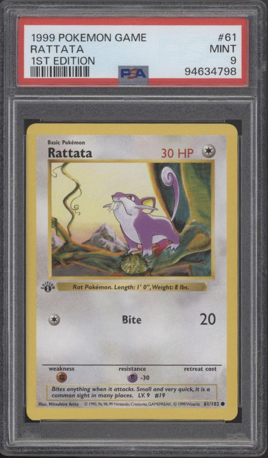 Rattata Pokemon Base Set 1st Edition #61 PSA 9 - Collector Store LLC