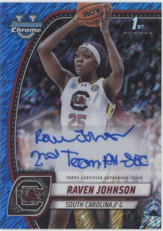 Raven Johnson 2024 - 25 Bowman Chrome University Blue Shimmer Refractor Auto 14/35 - Collector Store LLC
