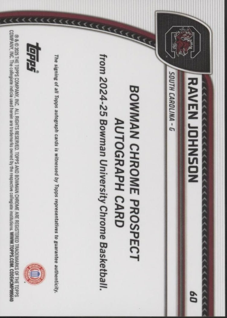 Raven Johnson 2024 - 25 Bowman Chrome University Blue Shimmer Refractor Auto 14/35 - Collector Store LLC