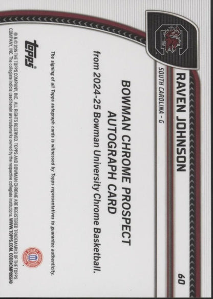 Raven Johnson 2024 - 25 Bowman Chrome University Blue Shimmer Refractor Auto 14/35 - Collector Store LLC
