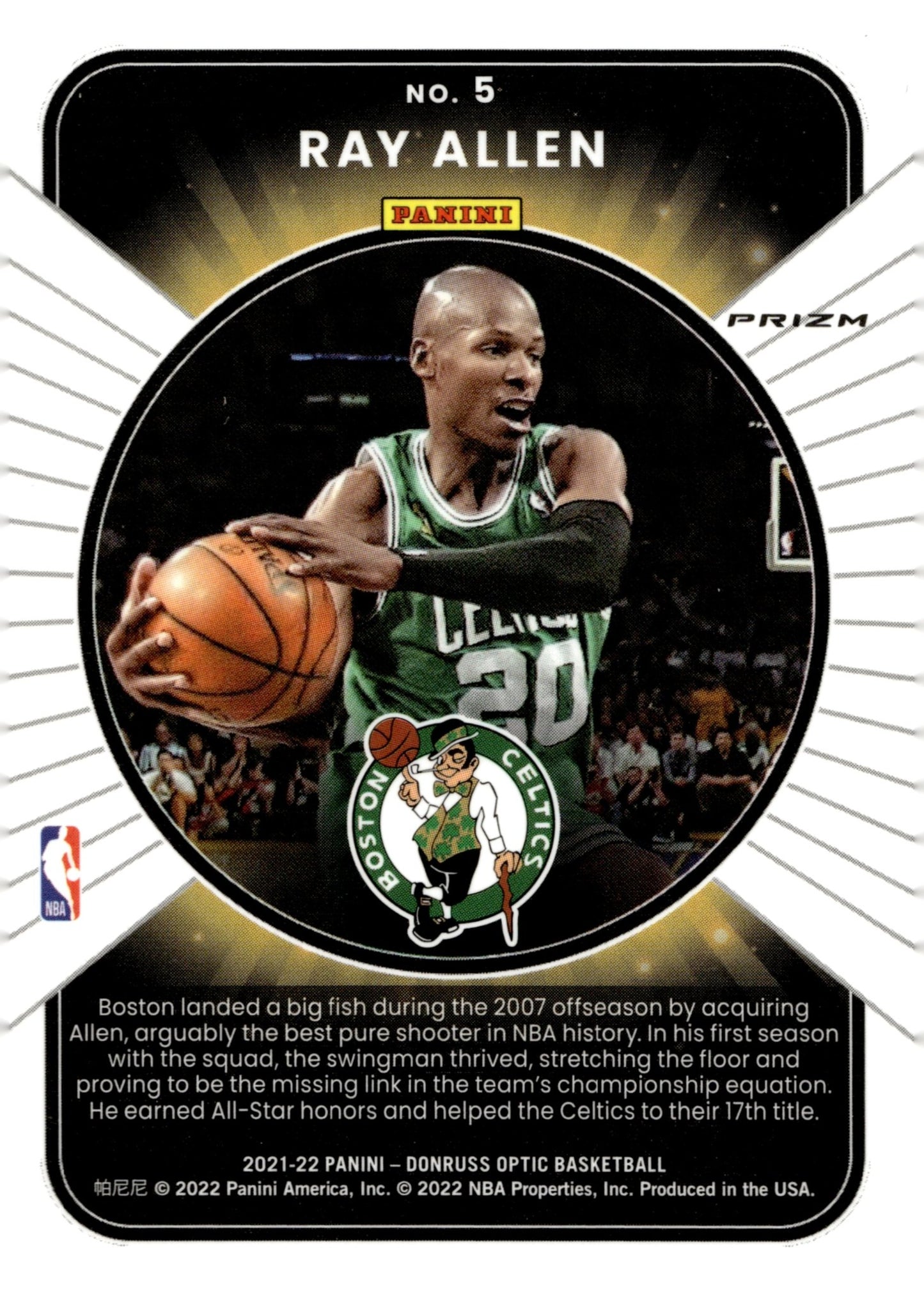 Ray Allen 2021 - 22 Panini Donruss Optic Winner Stays Purple Prizm #5 #2 - Collector Store LLC