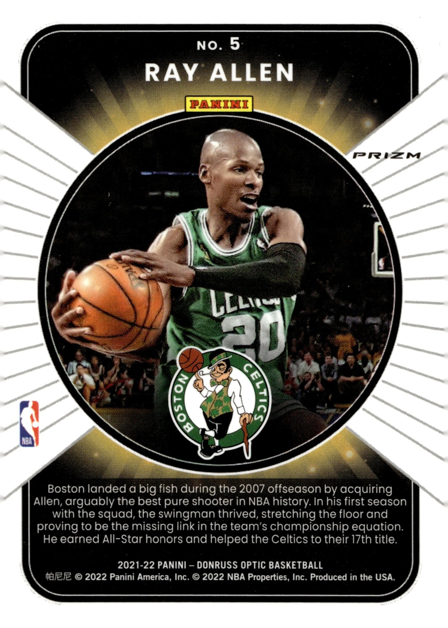 Ray Allen 2021 - 22 Panini Donruss Optic Winner Stays Purple Prizm #5 #2 - Collector Store LLC