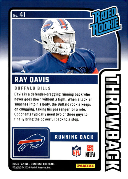 Ray Davis 2024 Panini Donruss Rated Rookie RC #41 - Collector Store LLC