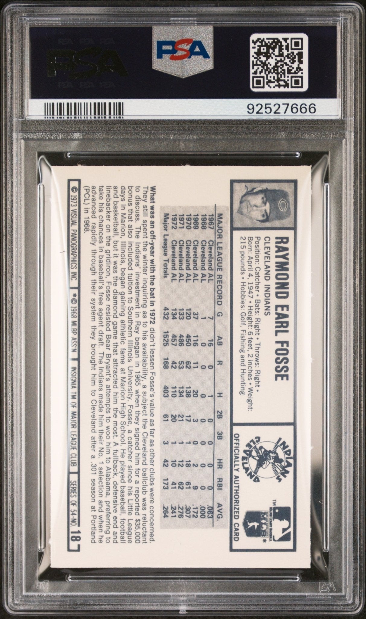 Ray Fosse 1973 Kellogg's #18 PSA 9 - Collector Store LLC