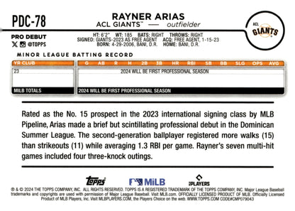 Rayner Arias 2024 Topps Chrome Pro Debut Blue Refractor #PDC - 78 - Collector Store LLC