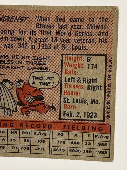 Red Schoendienst 1958 Topps #190 Milwaukee Braves PR - Collector Store LLC