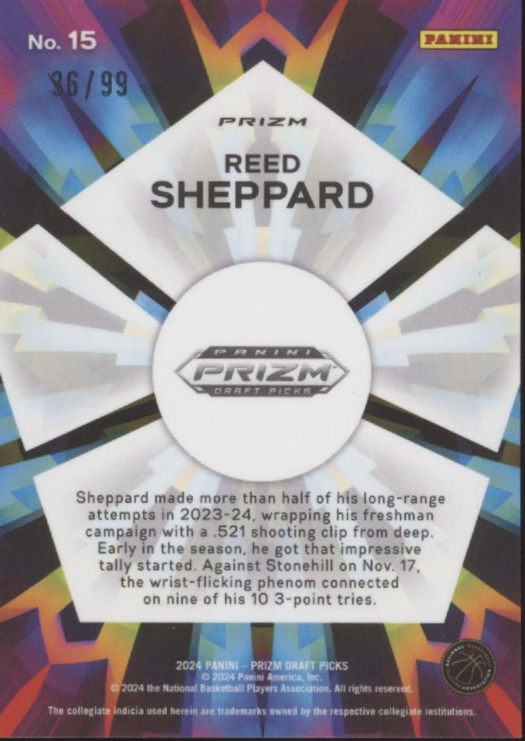 Reed Sheppard 2024 Panini Prizm Draft Picks Kaleidoscope Prizm RC 36/99 #15 - Collector Store LLC