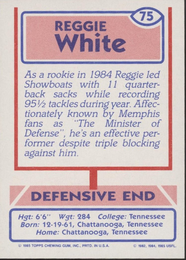 Reggie White 1985 Topps #75 Showboats - Collector Store LLC