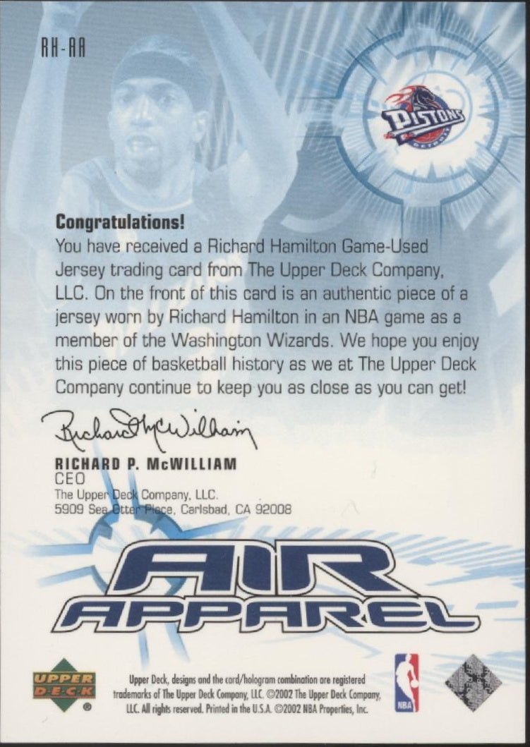 Richard Hamilton 2002 - 03 Upper Deck Air Apparel Swatch #RH - AA - Collector Store LLC