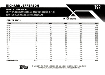 Richard Jefferson 2024 Topps Chrome #192 - Collector Store LLC