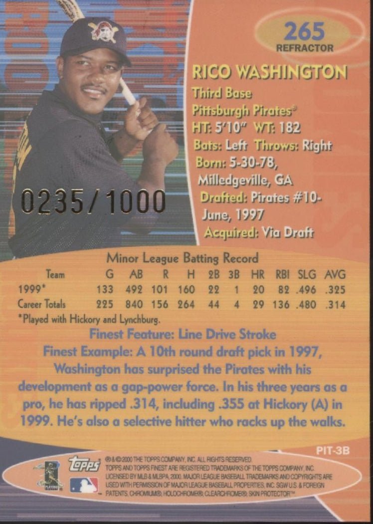 Rico Washington 2000 Topps Finest Refractor RC 0235/1000 #265 - Collector Store LLC