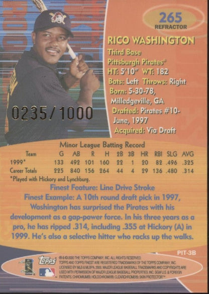 Rico Washington 2000 Topps Finest Refractor RC 0235/1000 #265 - Collector Store LLC