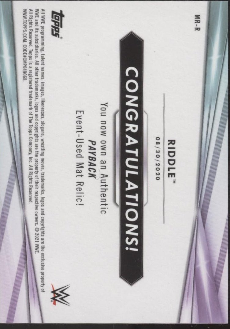 Riddle 2021 Topps WWE Payback Swatch 05/25 #MR - R - Collector Store LLC