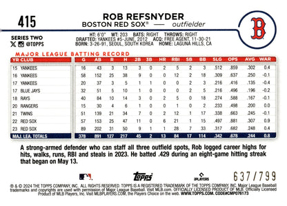 Rob Refsnyder 2024 Topps Series 2 Purple Foil 637/799 #415 - Collector Store LLC