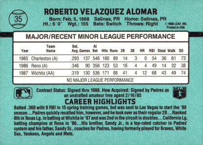 Roberto Alomar 1988 Donruss The Rookies RC #35 - Collector Store LLC