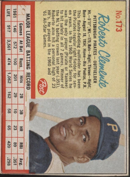 Roberto Clemente 1962 Post Handcut #173 Pittsburgh Pirates GD - Collector Store LLC