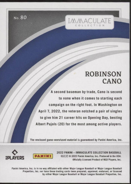 Robinson Cano 2022 Panini Immaculate Collection Swatch 03/10 #80 - Collector Store LLC
