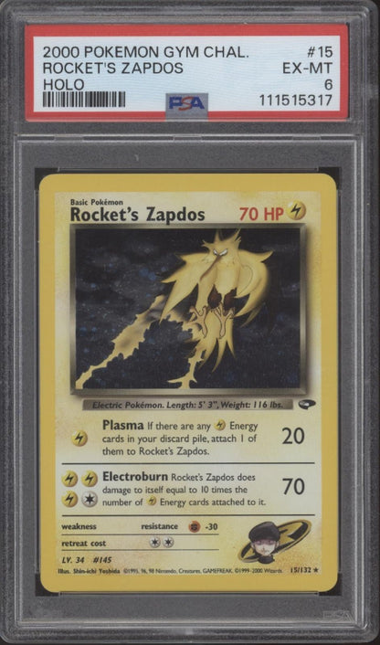 Rocket's Zapdos Pokemon Gym Challenge Holo 15 PSA 6 - Collector Store LLC