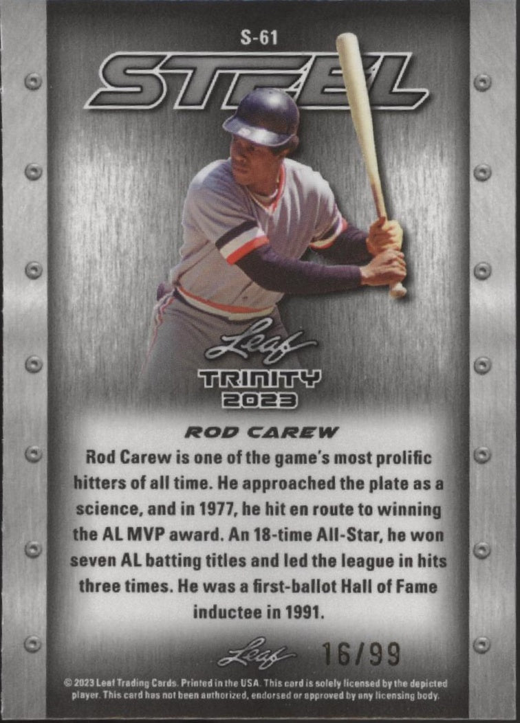 Rod Carew 2023 Leaf Trinity Steel 16/99 #S - 61 - Collector Store LLC