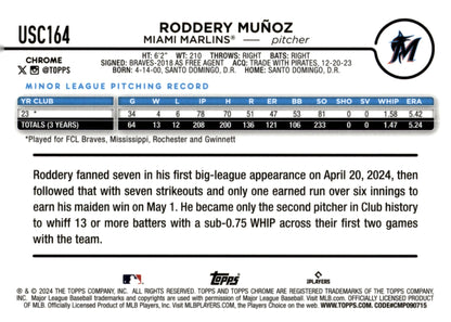 Roddery Munoz 2024 Topps Chrome Aqua Ray Wave Refractor RC 052/199 #USC164 - Collector Store LLC
