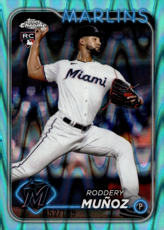 Roddery Munoz 2024 Topps Chrome Aqua Ray Wave Refractor RC 052/199 #USC164 - Collector Store LLC