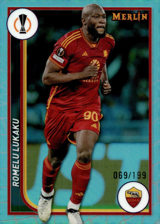 Romelu Lukaku 2023 - 24 Topps Merlin Sky Blue Refractor 069/199 #16 - Collector Store LLC
