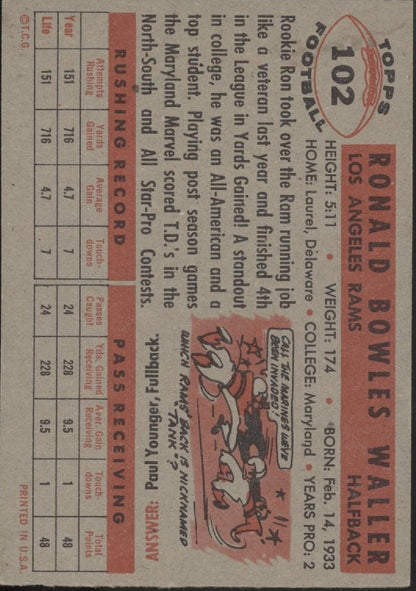 Ron Waller 1956 Topps RC #102 Los Angeles Rams EX - Collector Store LLC