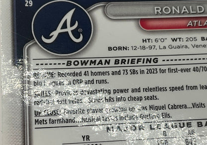 Ronald Acuna Jr. 2024 Bowman Chrome Gold Mojo Refractor 31/50 #29 - Collector Store LLC