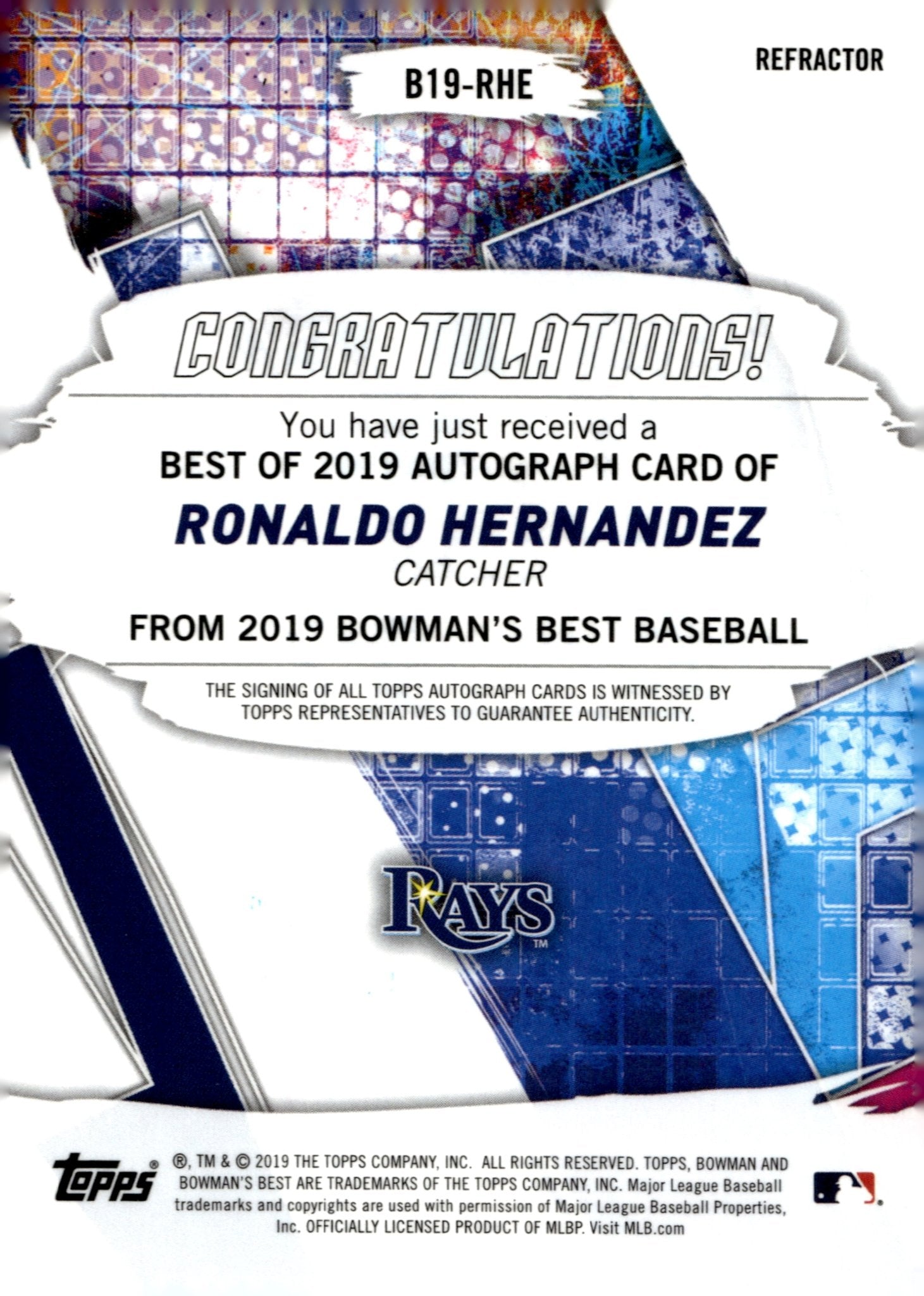 Ronaldo Hernandez 2019 Bowman's Best Refractor Auto #B19 - RHE - Collector Store LLC