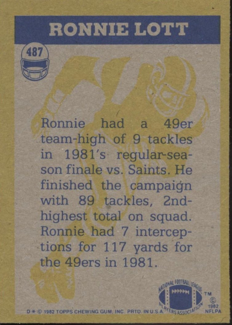 Ronnie Lott 1982 Topps In Action #487 San Francisco 49ers #3 - Collector Store LLC