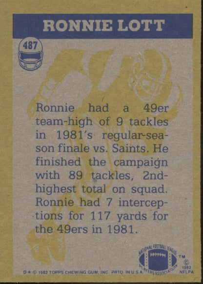 Ronnie Lott 1982 Topps In Action #487 San Francisco 49ers #3 - Collector Store LLC