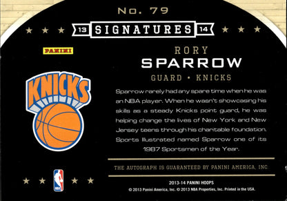 Rory Sparrow 2013 - 14 Panini Hoops Signatures Auto #79 - Collector Store LLC